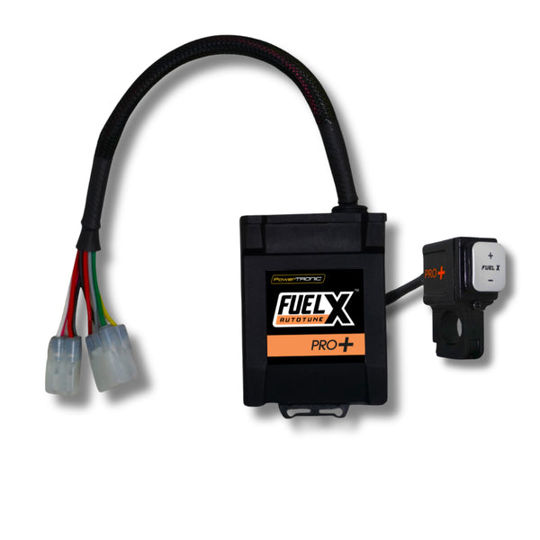 FuelX Pro+ Smart Autotune Module for Royal Enfield motorcycles – premium plug-and-play performance tuner with handlebar map switch and adaptive fueling.