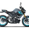 Gray and teal Yamaha naked motorcycle with gold front forks, showcased for Rawtorque performance parts