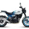 Royal Enfield Hunter 350 motorcycle with blue accents, side view, performance bike parts