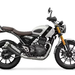 Modern white and black motorcycle with brown seat, premium parts, and performance upgrades