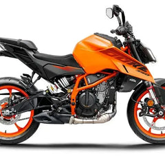Bright orange performance motorcycle with sporty design and premium parts on white background