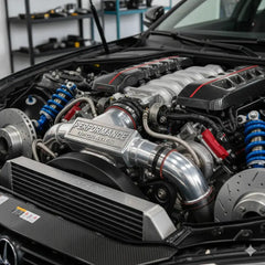 High-performance car engine with RawTorque precision parts, turbo system, and upgraded coilovers