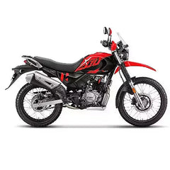 Red and black off-road sports motorcycle, side view, showcased on a white background, RawTorque