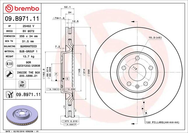 Brembo 09B97111 Front Brake Disc - official Brembo product image