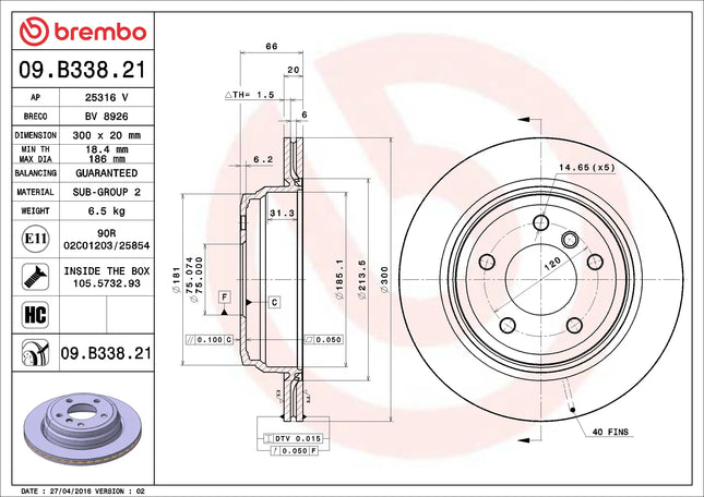Brembo 09B33821 Rear Brake Disc - official Brembo product image