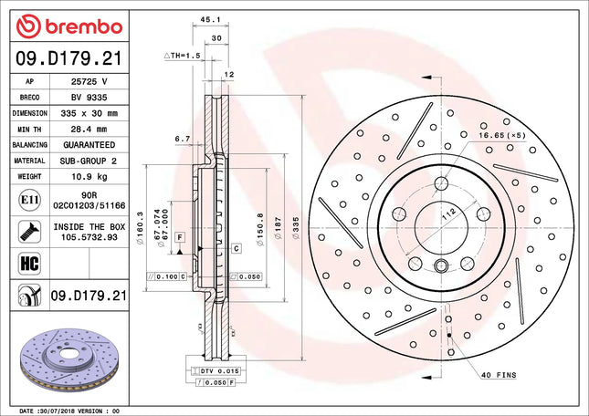 Brembo 09D17921 Front Brake Disc - official Brembo product image