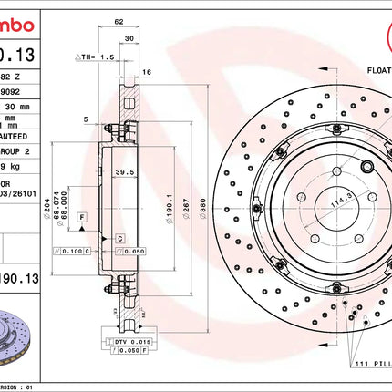 Brembo 09A19013 Rear Brake Disc - official Brembo product image