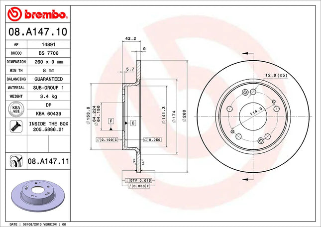 Brembo 08A14711 Rear Brake Disc - official Brembo product image