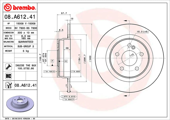 Brembo 08A61241 Rear Brake Disc - official Brembo product image