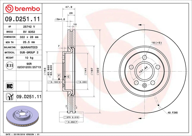 Brembo 09D25111 Front Brake Disc - official Brembo product image
