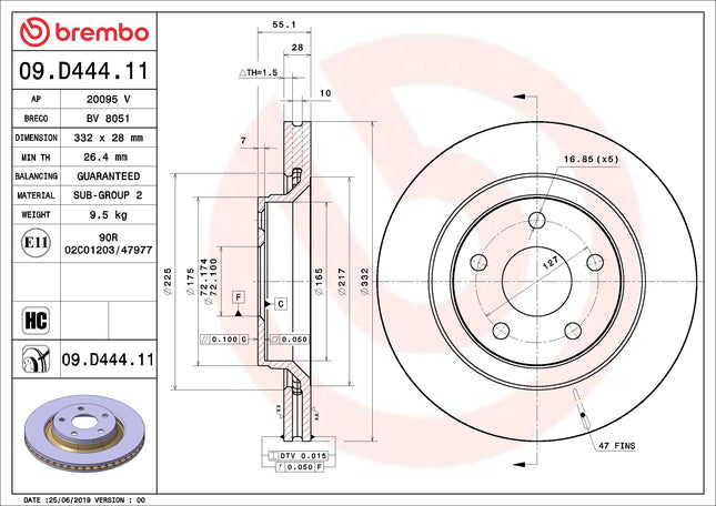 Brembo 09D44411 Front Brake Disc - official Brembo product image