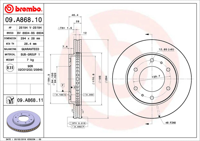 Brembo 09A86811 Front Brake Disc - official Brembo product image