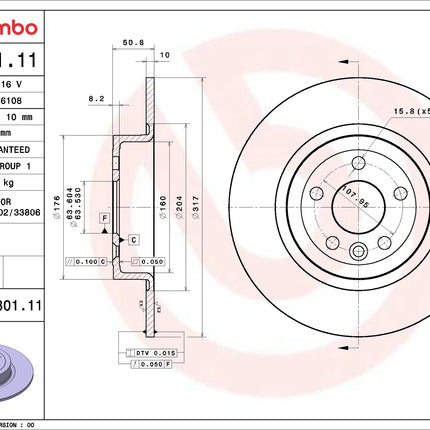 Brembo 08C30111 Rear Brake Disc - official Brembo product image