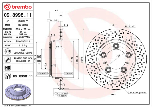 Brembo 09899811 Rear Brake Disc - official Brembo product image