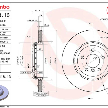 Brembo 09C41813 Rear Brake Disc - official Brembo product image