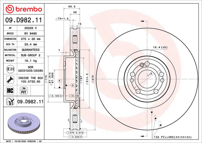Brembo 09D98211 Front Brake Disc - official Brembo product image