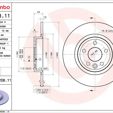 Brembo 08C20811 Rear Brake Disc - official Brembo product image