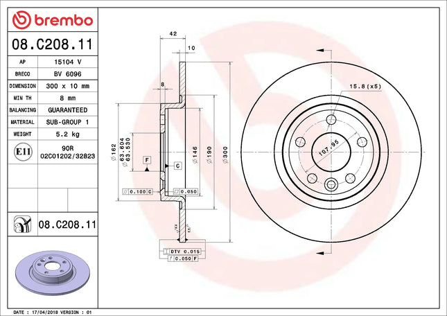 Brembo 08C20811 Rear Brake Disc - official Brembo product image