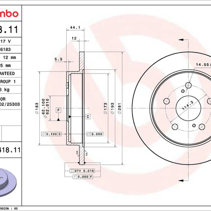 Brembo 08D41811 Rear Brake Disc - official Brembo product image
