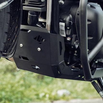 Legundary Royal Enfield Bear 650 Vambrace Bash Plate mild steel black underbody protection installed