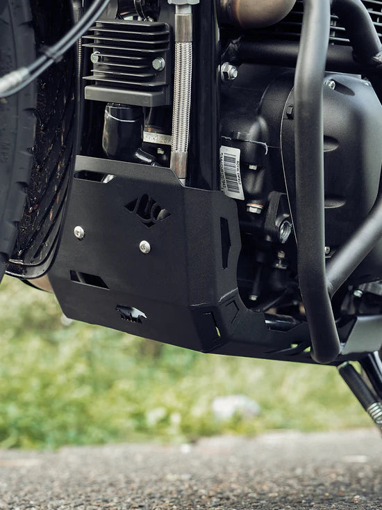 Legundary Royal Enfield Bear 650 Vambrace Bash Plate mild steel black underbody protection installed