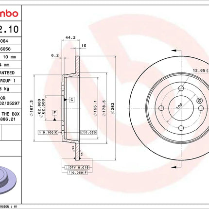 Brembo 08C17210 Rear Brake Disc - official Brembo product image