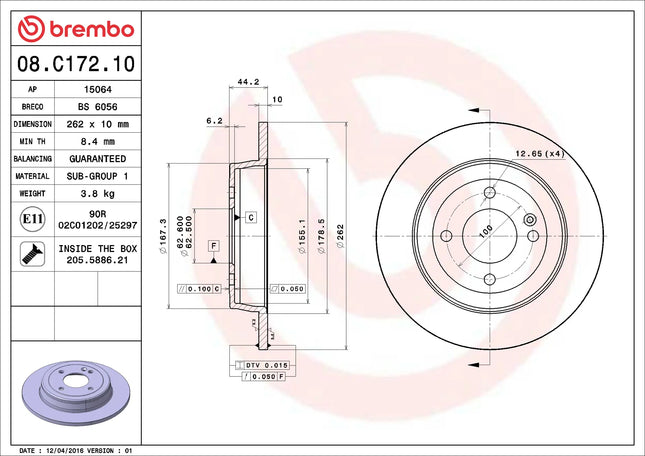 Brembo 08C17210 Rear Brake Disc - official Brembo product image