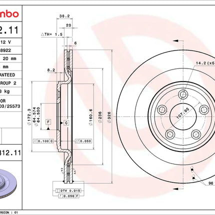 Brembo 09B31211 Rear Brake Disc - official Brembo product image