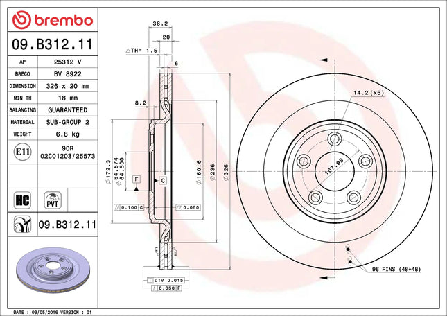 Brembo 09B31211 Rear Brake Disc - official Brembo product image
