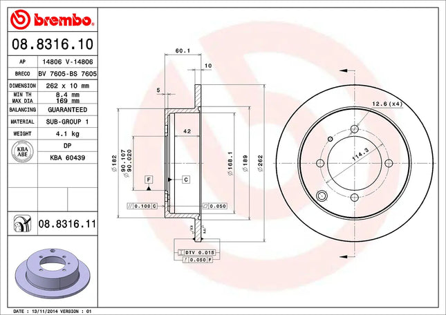 Brembo 08831611 Rear Brake Disc - official Brembo product image