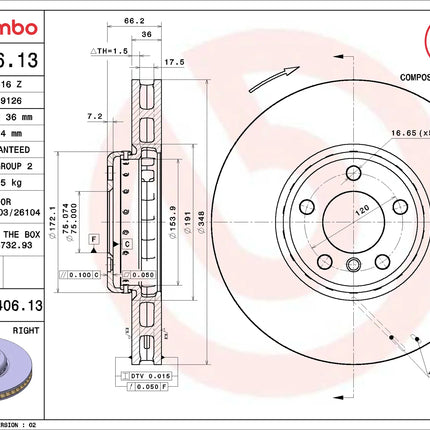 Brembo 09C40613/09C40513 Front Brake Disc - official Brembo product image