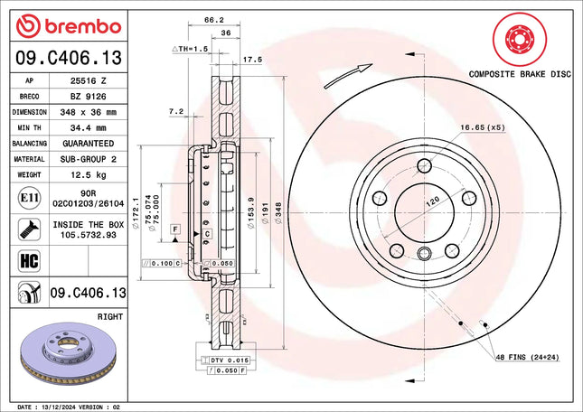 Brembo 09C40613/09C40513 Front Brake Disc - official Brembo product image
