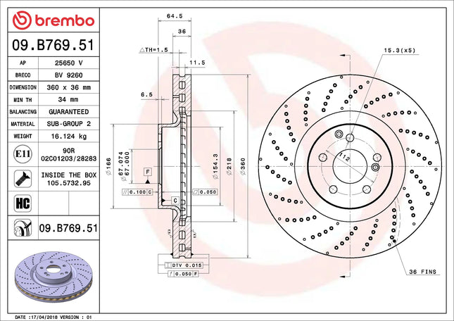 Brembo 09B76951 Front Brake Disc - official Brembo product image