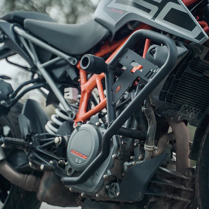 Legundary KTM Duke 250 BS6 Gen 2 Pegasus Crashguard with Slider installed on motorcycle