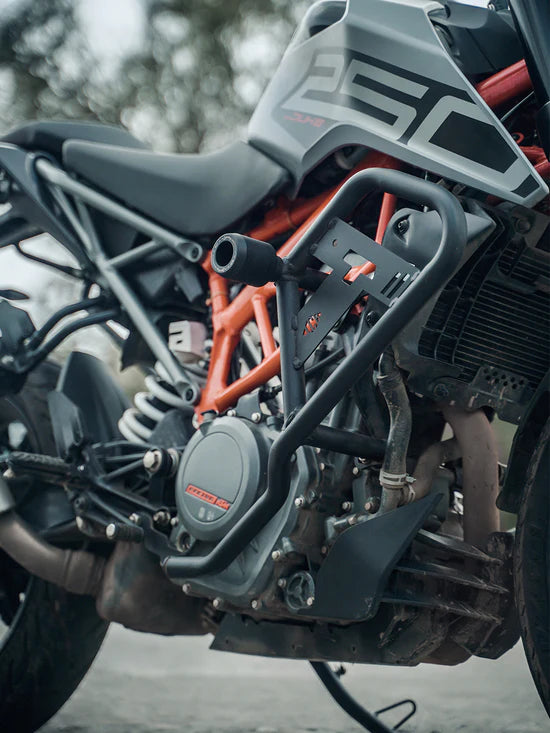 Legundary KTM Duke 250 BS6 Gen 2 Pegasus Crashguard with Slider installed on motorcycle
