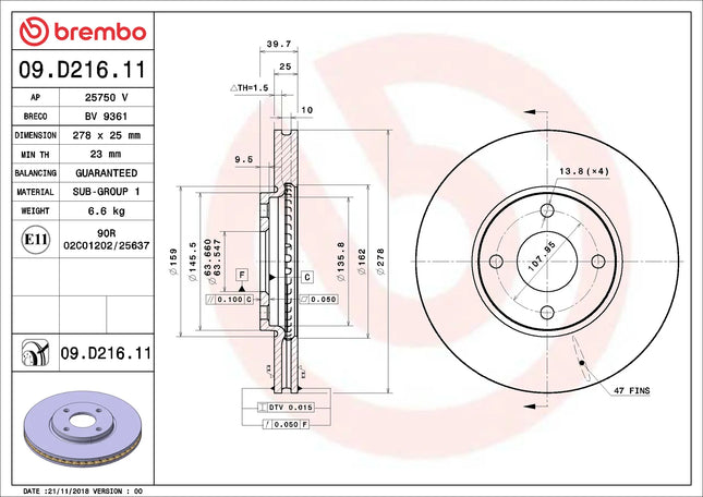 Brembo 09D21611 Front Brake Disc - official Brembo product image