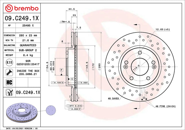 Brembo 09C2491X Front Brake Disc - official Brembo product image