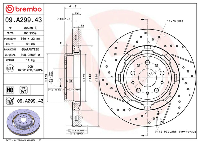 Brembo 09A29943 Front Brake Disc - official Brembo product image