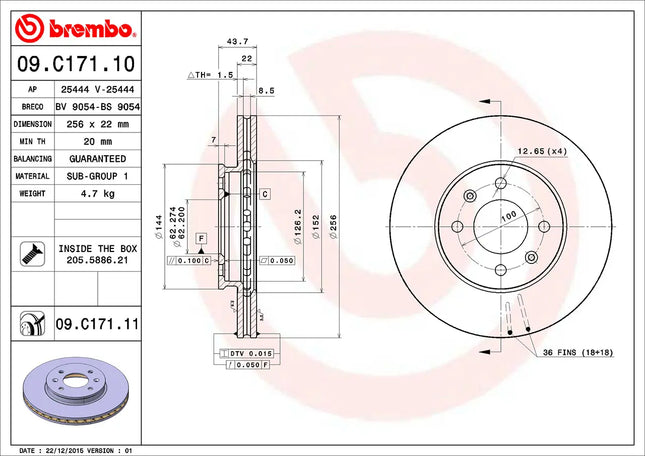 Brembo 09C17111 Front Brake Disc - official Brembo product image