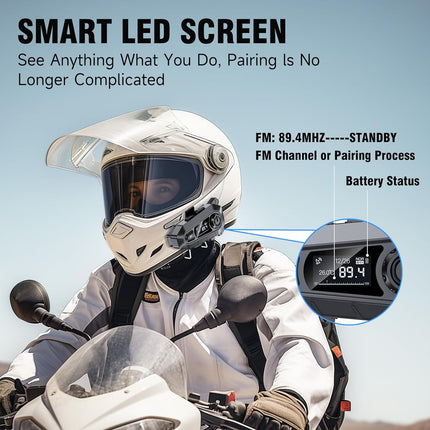 Edyell A1 Smart LED Display Motorcycle Bluetooth Headset with FM Radio, HD Calling & HiFi Music | IP67 Waterproof Helmet Intercom Compatible with All Helmets EDYELL