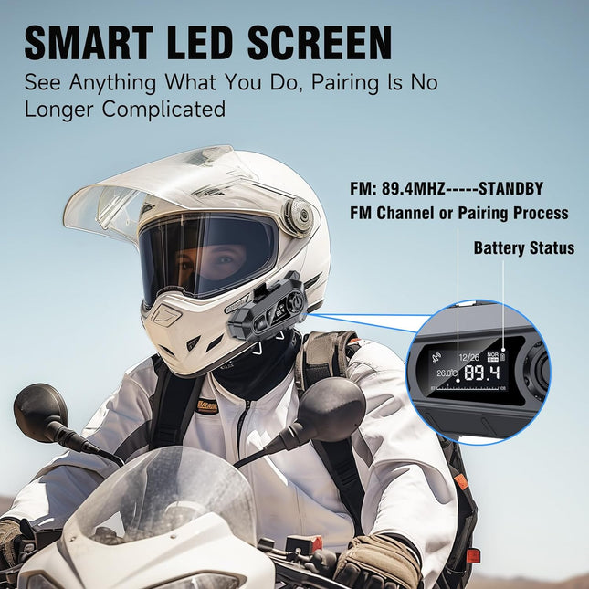 Edyell A1 Smart LED Display Motorcycle Bluetooth Headset with FM Radio, HD Calling & HiFi Music | IP67 Waterproof Helmet Intercom Compatible with All Helmets EDYELL