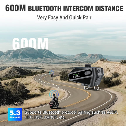 EDYELL C6 Motorcycle Bluetooth Intercom Headset | 600M Range, FM Radio, Smart LED Display, TF Card Playback, IPX6 Waterproof | Available in 4 Colors EDYELL