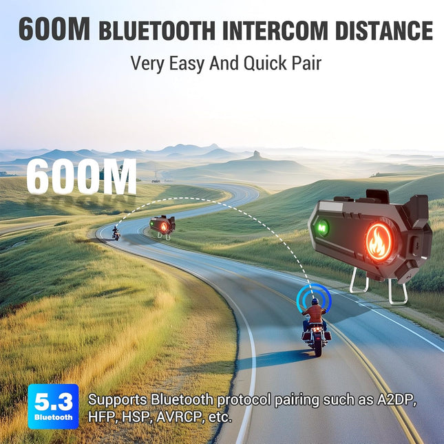 Edyell C9 Motorcycle Bluetooth Intercom Headset – 600M Talkback Range, Wireless 50MM HD Earphones, IPX6 Waterproof Helmet Bluetooth EDYELL