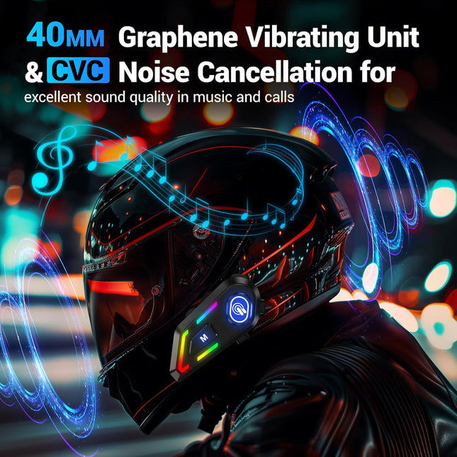 Edyell C5 Motorcycle Helmet Bluetooth Headset with Noise Cancellation, Dual-Phone Connection, IP67 Waterproof & Music/GPS Support – Compatible with All Helmets EDYELL