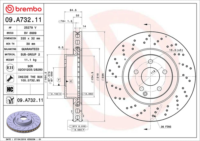 Brembo 09A73211 Front Brake Disc - official Brembo product image