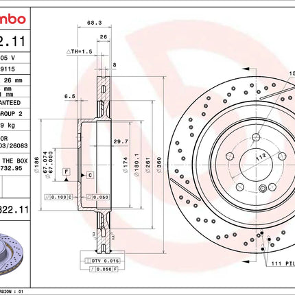 Brembo 09A82211 Rear Brake Disc - official Brembo product image