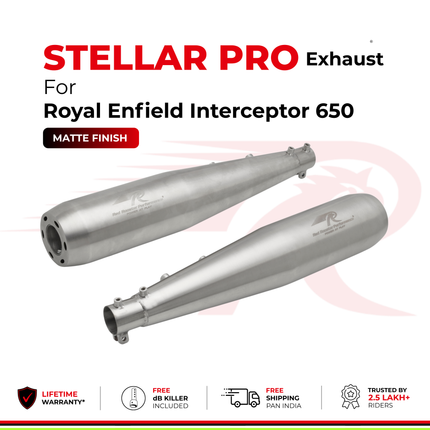 Red Rooster Stellar Pro exhaust in matte finish for Royal Enfield Interceptor 650
