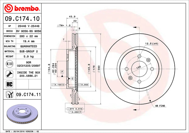 Brembo 09C17411 Front Brake Disc - official Brembo product image