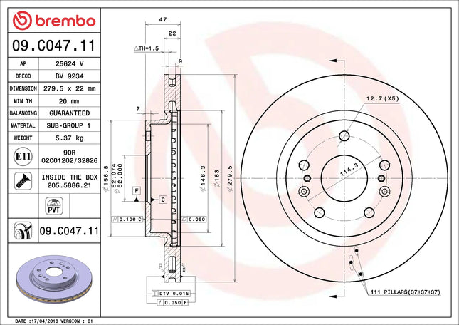 Brembo 09C04711 Front Brake Disc - official Brembo product image