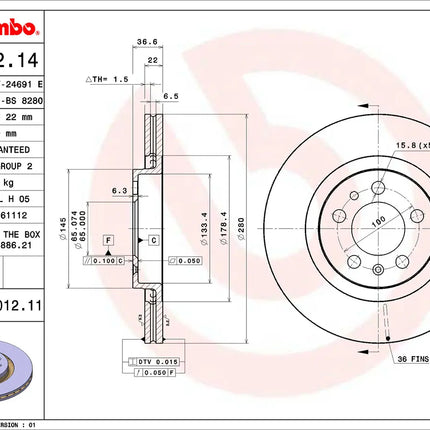 Brembo 09701211 Front Brake Disc - official Brembo product image